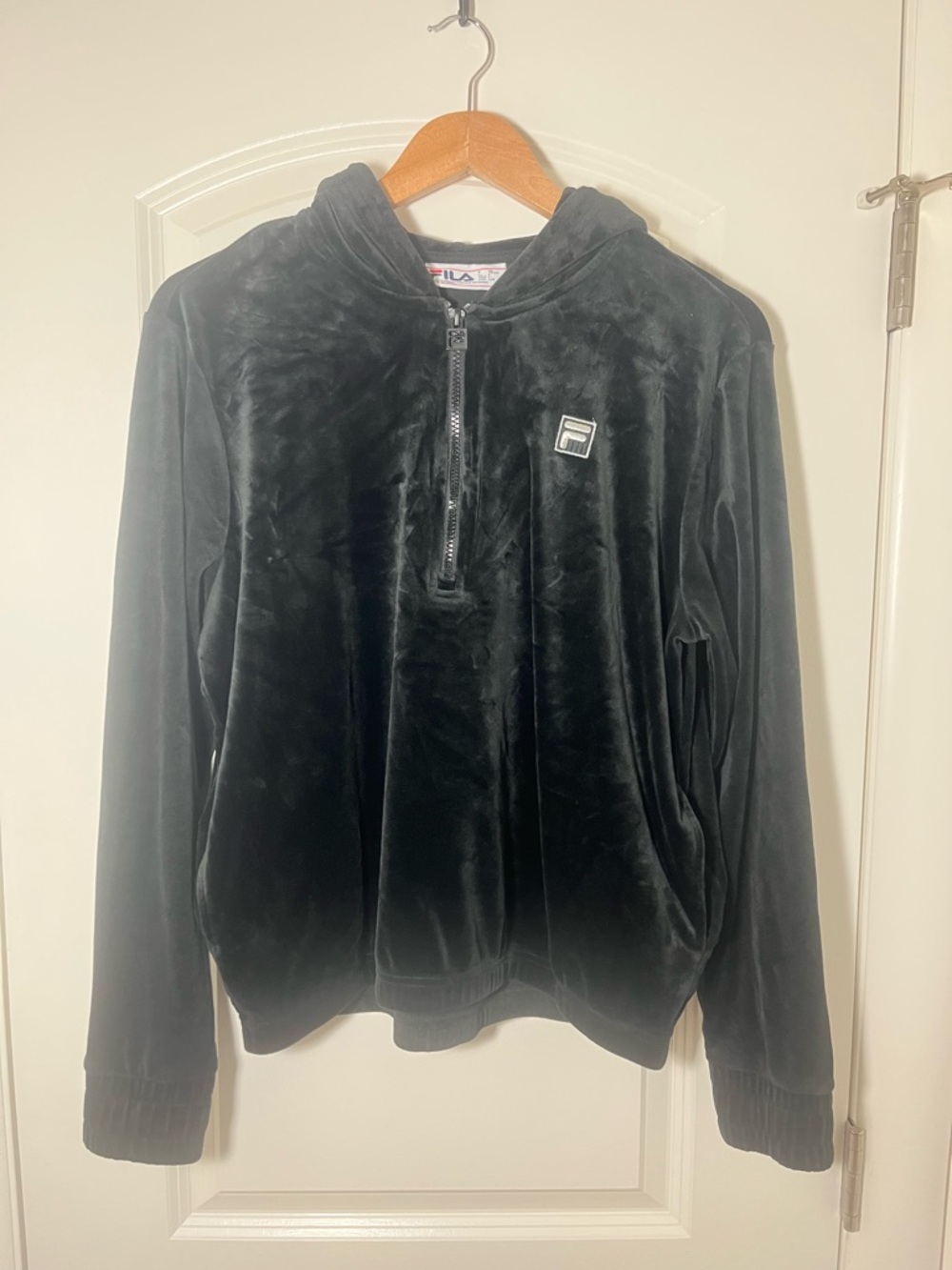 Fila Women's Black Velvet Half-Zip Hoodie and Pants Set #150